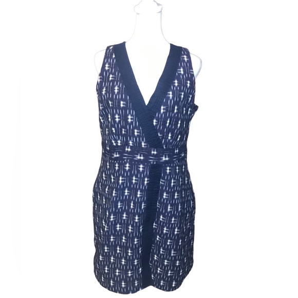 J. Crew “Ikat Print Wrap” Sleeveless V-Neck Cotton/Linen Dress Navy Print Size 6 - Picture 2 of 9